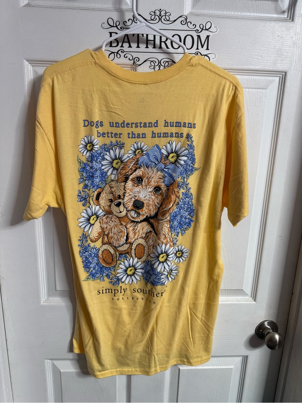 Simply Southern Yellow Tee with Puppy & Teddy Bear Floral Graphic